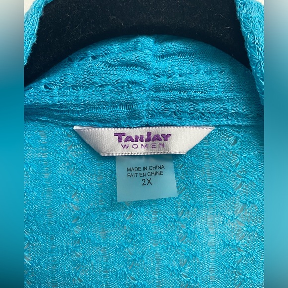 ✨ 4 for $30 ✨ TanJay Teal Lightweight Eyelet Open Cardigan Size 2X - Picture 4 of 4